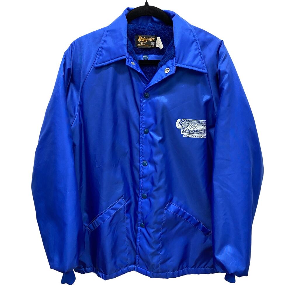 Vintage Swingster Men's M Nylon Satin Varsity Jacket‎ Multnomah Plywood Logo USA